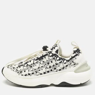 Pre-owned Dior White/black Oblique Cannage Leather And Rubber B24 Low Top Sneakers Size 36.5