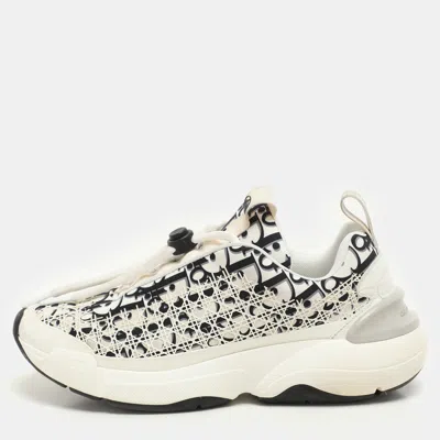Pre-owned Dior White/black Oblique Cannage Neoprene And Rubber B24 Low Top Sneakers Size 37
