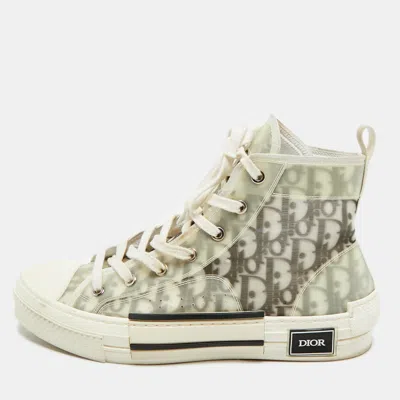 Pre-owned Dior White/black Oblique Mesh And Rubber B23 High Top Sneakers Size 41