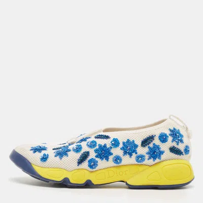 Pre-owned Dior White/blue Embellished Mesh Fusion Sneakers Size 37