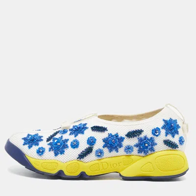 Pre-owned Dior White/blue Mesh Crystal Embellishment Fusion Sneakers Size 35