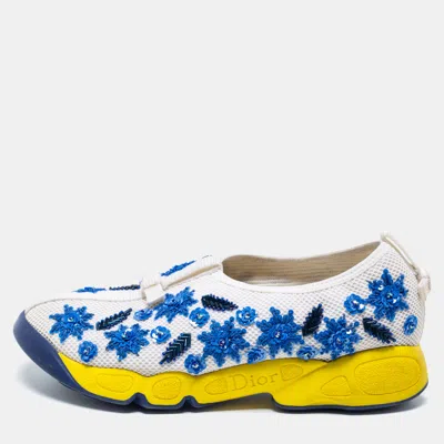 Pre-owned Dior White/blue Mesh Embellished Fusion Sneakers Size 36