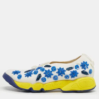 Pre-owned Dior White/blue Mesh Embellished Fusion Sneakers Size 37