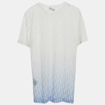 Pre-owned Dior White/blue Oblique Jersey Sheer T-shirt S