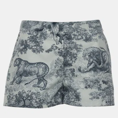 Pre-owned Dior White/blue Toile De Jouy Cotton & Silk Shorts M