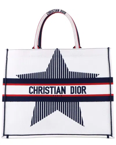 Dior White/blue/red Embroidered Star Embroidered Book Tote (authentic Pre-loved) In Multi