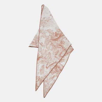 Pre-owned Dior White/blush Pink Toile De Jouy Sauvage Silk Diamond Scarf