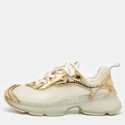 Pre-owned Dior White/gold Rubber Mesh And Leather Vibe Low Top Sneakers Size 40