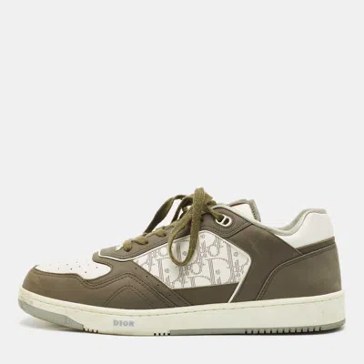 Pre-owned Dior White/green Canvas And Leather B27 Lace Up Sneakers Size 44.5