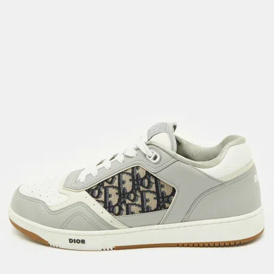 Pre-owned Dior White/grey Leather And Oblique Fabric B27 Low Top Sneakers Size 45