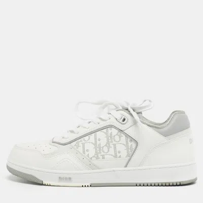 Pre-owned Dior White/grey Oblique Leather B27 Sneakers Size 42