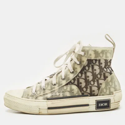 Pre-owned Dior White/grey Oblique Mesh And Pvc B23 High Top Sneakers Size 41