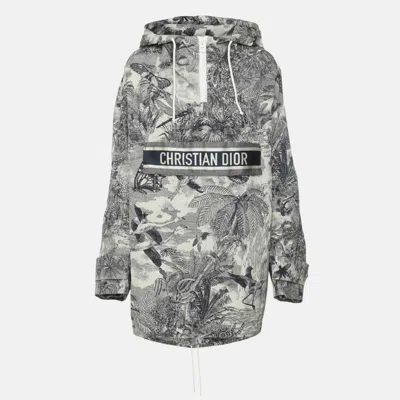 Pre-owned Dior White/nay Technical Taffeta Toile De Jouy Tropicalia Hooded Anorak Jacket In Navy Blue