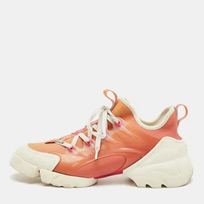 Pre-owned Dior White/orange Fabric And Pvc D-connect Lace Up Sneakers Size 39