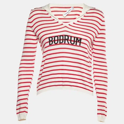 Pre-owned Dior White/red Bodrum Striped Silk Knit Jumper M