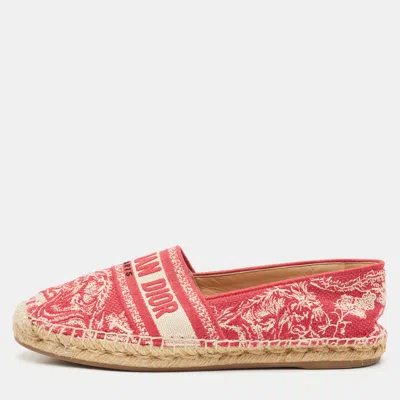 Pre-owned Dior White/red Embroidered Canvas Granville Espadrille Flats Size 39