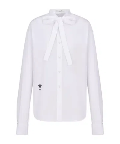 Dior Wide Bow Tie Long-sleeved Shirt In White