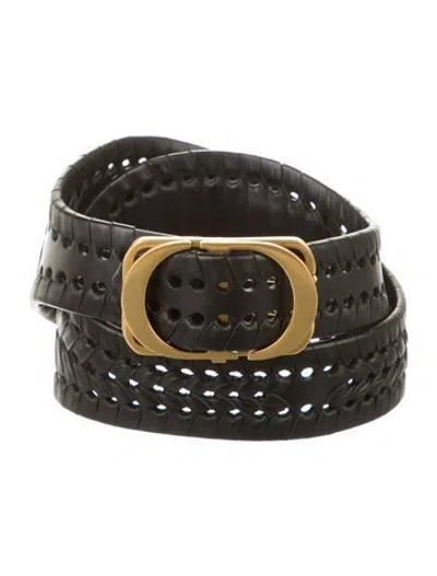 Pre-owned Dior Wide Leather Belt In Black