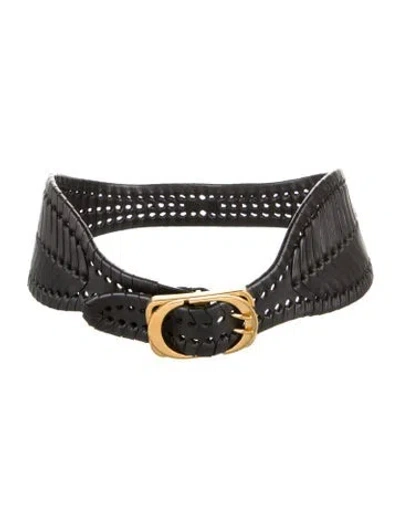 Pre-owned Dior Wide Leather Waist Belt In Black