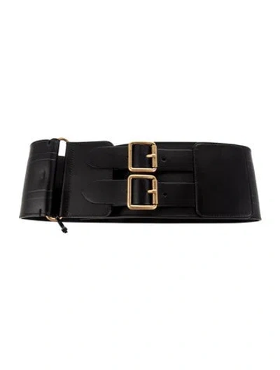 Pre-owned Dior Wide Leather Waist Belt In Black
