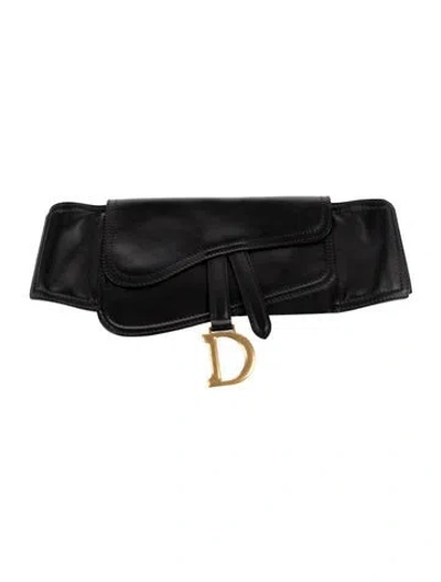Pre-owned Dior Wide Leather Waist Belt In Black