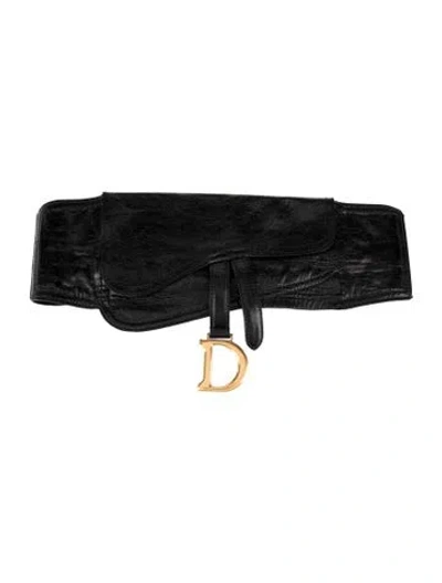 Pre-owned Dior Wide Leather Waist Belt In Black