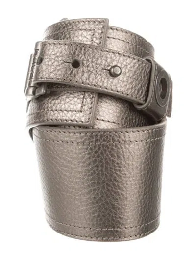 Pre-owned Dior Wide Leather Waist Belt In Gray