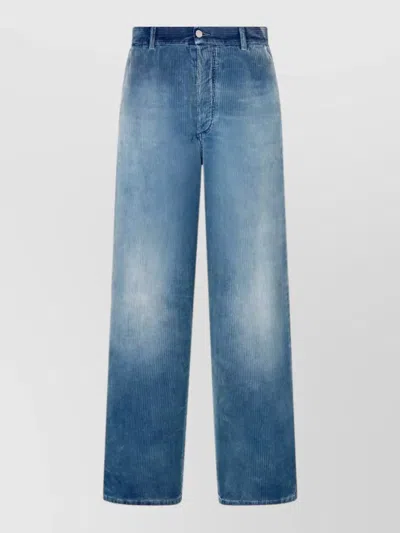 Dior Wide Leg Jeans Belt Loops Five Pockets In Blue