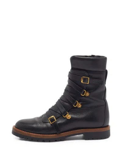 Pre-owned Dior Wil Buckled Combat Boots In Black