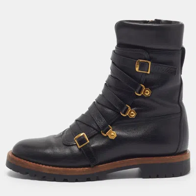 Pre-owned Dior Wil Size 38 Black Leather Combat Boots