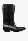 Dior Embroidered Block Heel Mid-calf Boots In Black