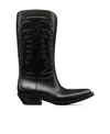 Dior Embroidered Block Heel Mid-calf Boots In Black