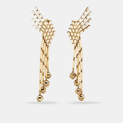 Pre-owned Dior Wings Crystals Gold Tone Earrings