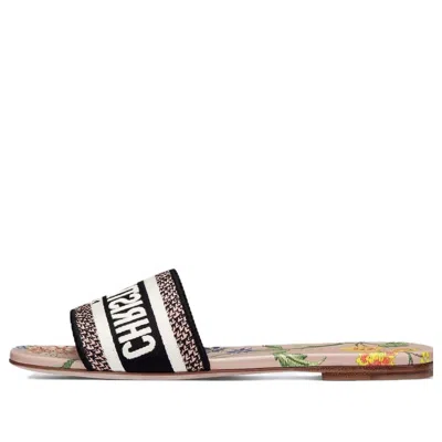 Dior (wmns)  Dway Slide Powder Pink Multicolor Embroidered Cotton