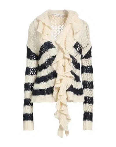 Dior Woman Cardigan Cream Size 4 Linen, Mohair Wool, Polyamide, Wool In White