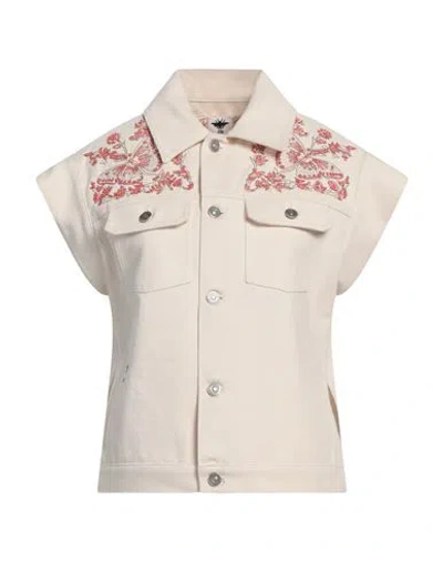 Dior Woman Denim Outerwear Ivory Size 6 Cotton, Glass, Polyester