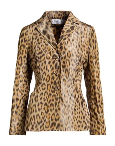 Dior Woman Jacket Gold Size Xs Silk In Brown