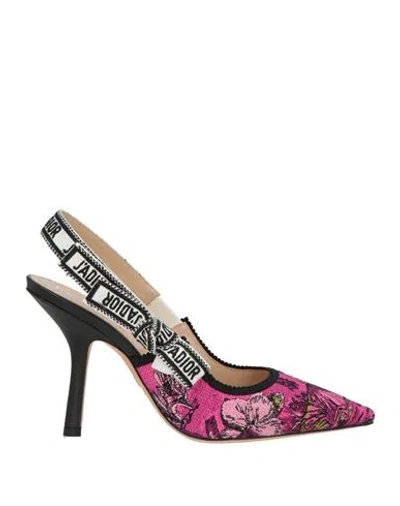 Dior Woman Pumps Fuchsia Size 8.5 Textile Fibers In Pink