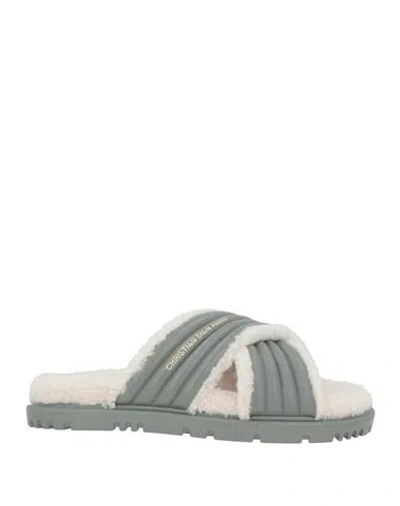 Dior Woman Sandals Grey Size 7.5 Lambskin, Shearling In Gray