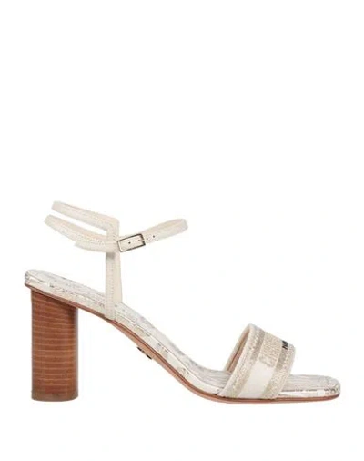 Dior Woman Sandals Platinum Size 6 Leather, Textile Fibers In Neutral