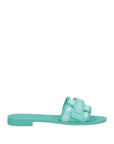 Dior Woman Sandals Turquoise Size 8 Textile Fibers In Blue