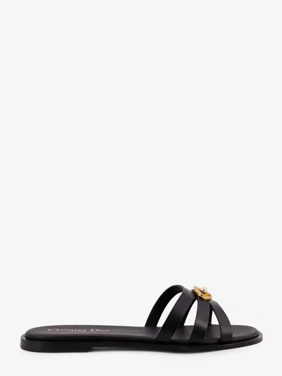 Dior Women 30m Leather Sandals With Metal Cd Logo In Black