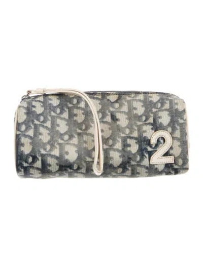Pre-owned Dior Women's Coated Canvas Cosmetic Bag In Blue