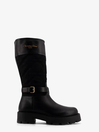 DIOR DIOR WOMEN D-TOWN LEATHER AND TECHNICAL FABRIC WITH CANNAGE MOTIF BOOTS