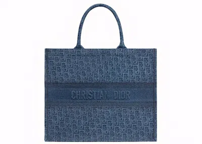 Pre-owned Dior Women's  Book Tote Oblique In Denim Blue