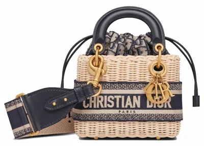 Pre-owned Dior Women's  Mini Lady  Bag In Natural Wicker/blue