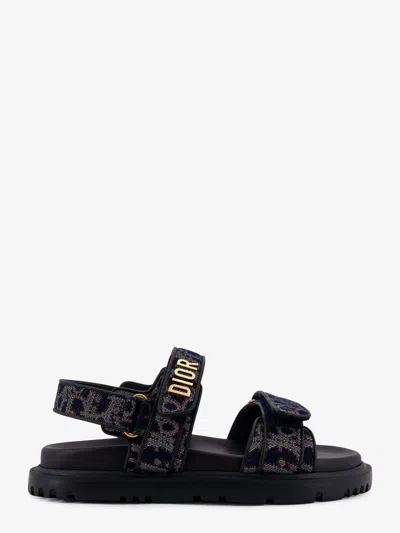 Dior Open Toe Sandals Textured Fabric In Black