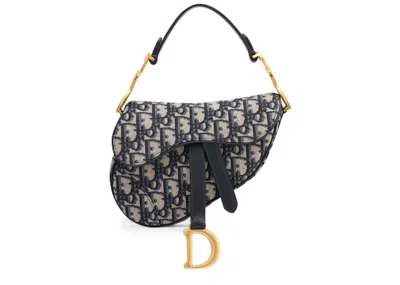 Pre-owned Dior Women's  Oblique Saddle Bag Mini In Blue