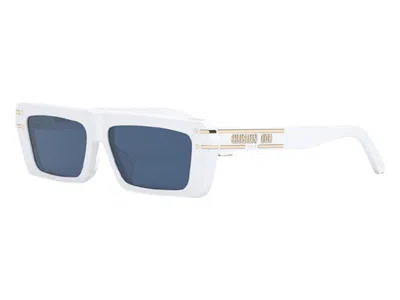 Pre-owned Dior Women's  Rectangle Sunglasses In Shiny Solid White (signatures2u 50b0)