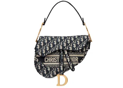 Pre-owned Dior Women's  Saddle Bag  Oblique Embroidery In Blue